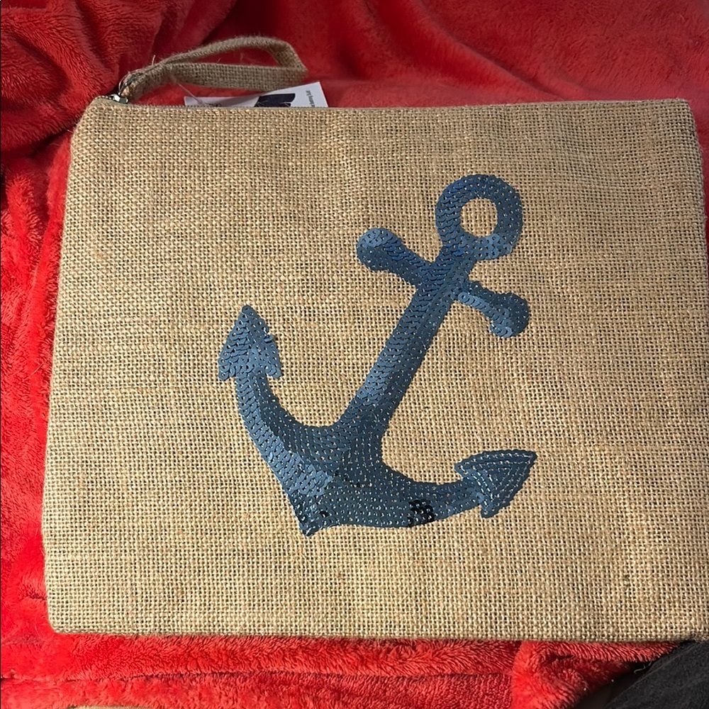 Nautical Anchor Burlap Clutch